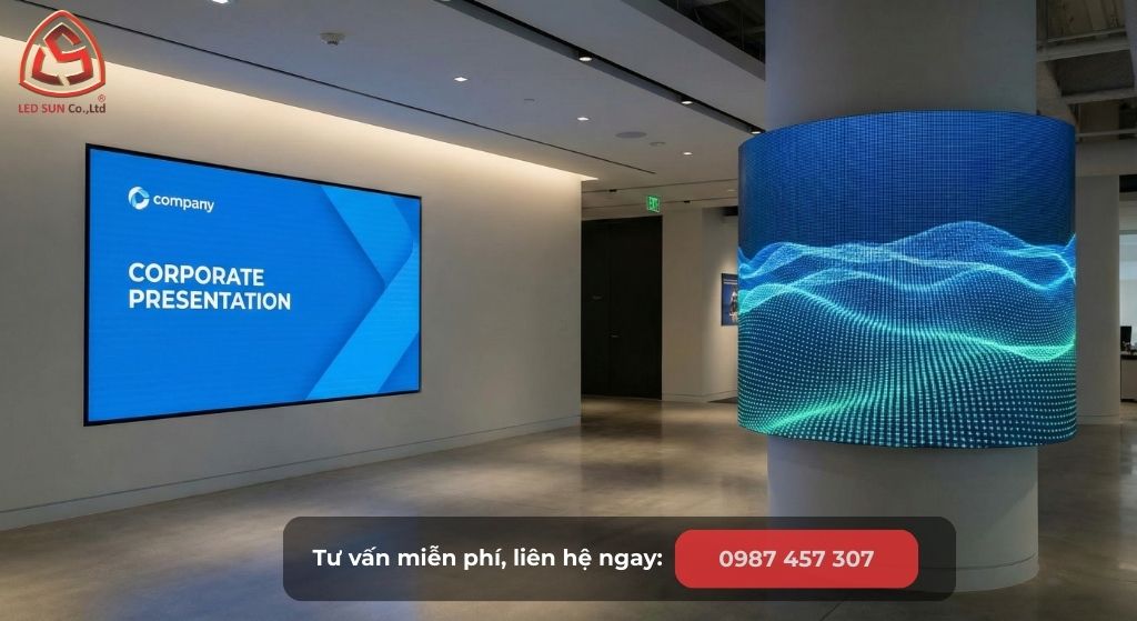 So sánh màn hình LED Cong và Phẳng trong không gian showroom thực tế